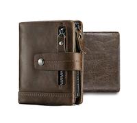 FANDARE New Mens Wallet RFID Blocking Women Purse Genuine Leather Zipper Coin Pocket Bifold Purse Cardholder with 13 Credit Card Holder Wallets Slim Purse for Daily Use, Travel, Business Brown