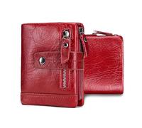 FANDARE New Mens Wallet RFID Blocking Women Purse Genuine Leather Zipper Coin Pocket Bifold Purse Cardholder with 13 Credit Card Holder Wallets Slim Purse for Daily Use, Travel, Business Red