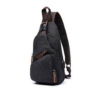 FANDARE New Sling Bag Men Chest Pack with USB Crossbody Bag One Strap Backpack Messenger Bag for Travel Cycling Camping Hiking Waterproof Canvas Black