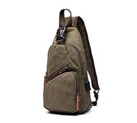 FANDARE New Sling Bag Men Chest Pack with USB Crossbody Bag One Strap Backpack Messenger Bag for Travel Cycling Camping Hiking Waterproof Canvas Green