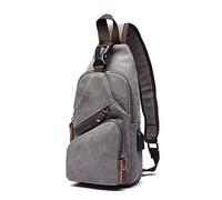 FANDARE New Sling Bag Men Chest Pack with USB Crossbody Bag One Strap Backpack Messenger Bag for Travel Cycling Camping Hiking Waterproof Canvas Gray