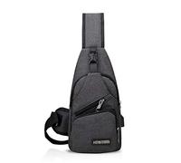 FANDARE New Sling Bag Unisex Chest Pack for Men/Women Crossbody Bag with USB, Earphone Hole One Strap Backpack for Travel Cycling Camping Hiking Waterproof Polyester Black Gray