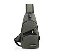 FANDARE New Sling Bag Unisex Chest Pack for Men/Women Crossbody Bag with USB, Earphone Hole One Strap Backpack for Travel Cycling Camping Hiking Waterproof Polyester Green