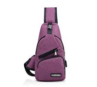 FANDARE New Sling Bag Unisex Chest Pack for Men/Women Crossbody Bag with USB, Earphone Hole One Strap Backpack for Travel Cycling Camping Hiking Waterproof Polyester Purple