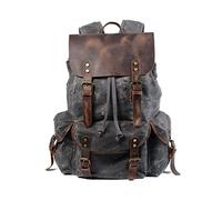 FANDARE Outdoor Backpack Leather-Waxed Canvas Hiking Daypacks Vintage Travel Trekking Rucksack for Men Women Sport Camping Mountaineer Knapsack Grey Green