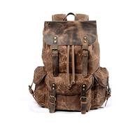 FANDARE Outdoor Backpack Leather-Waxed Canvas Hiking Daypacks Vintage Travel Trekking Rucksack for Men Women Sport Camping Mountaineer Knapsack Brown
