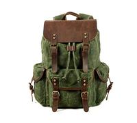 FANDARE Outdoor Backpack Leather-Waxed Canvas Hiking Daypacks Vintage Travel Trekking Rucksack for Men Women Sport Camping Mountaineer Knapsack Lake Green