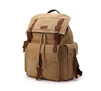 FANDARE Outdoor Backpack Leather-Waxed Canvas Hiking Daypacks Women's Backpack Men Canvas Drawstring Laptop Rucksack Casual Daypacks Multipurpose School Bag College Travel Ladies Rucksack Khaki