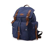 FANDARE Outdoor Backpack Leather-Waxed Canvas Hiking Daypacks Women's Backpack Men Canvas Drawstring Laptop Rucksack Casual Daypacks Multipurpose School Bag College Travel Ladies Rucksack Blue
