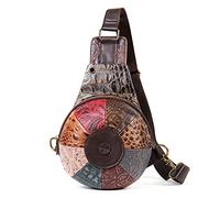 FANDARE Patchwork Genuine Leather Sling Backpack for Women, Women's Cross Body Sling Bag, Water-Resistant Sling Bag Women with Wide Strap, Stylish Crossbody Backpack Multicoloured
