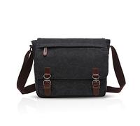 FANDARE Retro Shoulder Bag Canvas Messenger Bag for Men Postman Crossbody Bag Handbag fit 14 inch Laptop Business Satchel Bag for Travel School College Commuter Bookbag Large Briefcase Black L