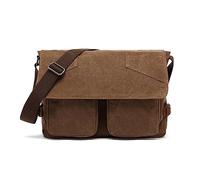 FANDARE Retro Shoulder Bag Men Canvas Leather Crossbody Bag fit 15.6 inch Laptop Messenger Shoulder Bags Briefcases Cover Pack for Women Work Professional Business OfficeTravel Satchel Bag Brown
