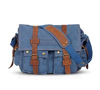 FANDARE Retro Shoulder Bags Messenger Bag 14 Inch Laptop Briefcase Men Women Sports Bag Work School Satchel Canvas Navy Blue L