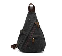 FANDARE Retro Sling Bag Canvas Crossbody Shoulder Backpack Men Chest Bag Women Casual Daypacks fit 7.9 inch Tablet Rucksack for Outdoor Cycling Hiking Travel Indoor Activities Black A