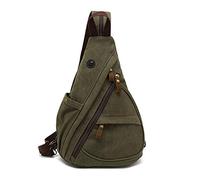 FANDARE Retro Sling Bag Canvas Crossbody Shoulder Backpack Men Chest Bag Women Casual Daypacks fit 7.9 inch Tablet Rucksack for Outdoor Cycling Hiking Travel Indoor Activities Green A