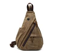 FANDARE Retro Sling Bag Canvas Crossbody Shoulder Backpack Men Chest Bag Women Casual Daypacks fit 7.9 inch Tablet Rucksack for Outdoor Cycling Hiking Travel Indoor Activities Brown A