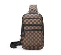 FANDARE Retro Sling Bag PU Leather Chest Pack Men's Top-Handle Bags Outdoor Crossbody Messenger Shoulder Bag Travel Chest Body Bag One-Strap Backpack Personal Flex Bag Hiking Daypack Brown Square