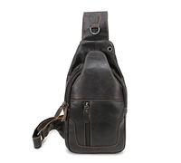 FANDARE Retro Sling Bags Mens Leather Shoulder Packs Unbalance Backpacks Women Chest Pack Waterproof Crossbody Bags Multipurpose Daypacks for Business Commuter Outdoor Travel Hiking Daypacks Black