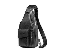 FANDARE Retro Sling Chest Bag Lightweight Shoulder Crossbody Backpack Men Business Casual Daypacks for Outdoor Travel Work Hiking Running Indoor Activities Waterproof PU Leather Black