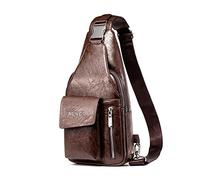 FANDARE Retro Sling Chest Bag Lightweight Shoulder Crossbody Backpack Men Business Casual Daypacks for Outdoor Travel Work Hiking Running Indoor Activities Waterproof PU Leather Dark Brown