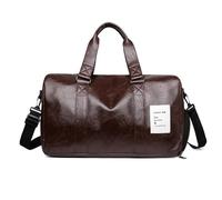 FANDARE Retro Sports Gym Bag PU Leather Womens Crossbody Shoulder Bag Mens Duffle Bag with Shoes Compartment Flight-Approved Gym Bags Weekender Overnight Bag Waterproof Tote Handbags Brown