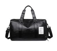FANDARE Retro Sports Gym Bag PU Leather Womens Crossbody Shoulder Bag Mens Duffle Bag with Shoes Compartment Flight-Approved Gym Bags Weekender Overnight Bag Waterproof Tote Handbags Black