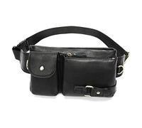 FANDARE Retro Waist Fanny Pack Bumbags for Men Sling Bag Genuine Leather Chest Shoulder Crossbody Bag Cover Pack for Hiking Cycling Travelling Outdoor Sport Business College Shoulder BagBlack