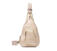 FANDARE Retro Women's Sling Bag, Fashion Crossbody Chest Bag with Adjustable Strap, Multi - Pocket PU Leather Shoulder Bag for Women Daily Use, Travel, Shopping Beige White