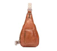 FANDARE Retro Women's Sling Bag, Fashion Crossbody Chest Bag with Adjustable Strap, Multi - Pocket PU Leather Shoulder Bag for Women Daily Use, Travel, Shopping Light Brown