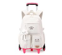 FANDARE Rolling Backpack for School Students with Cute Bear 6-Wheel Bookbag