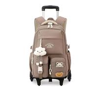 FANDARE Rolling Backpack for School Students with Cute Bear 6-Wheel Bookbag