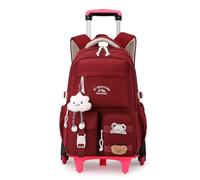 FANDARE Rolling Backpack for School Students with Cute Bear 6-Wheel Bookbag