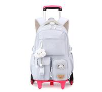 FANDARE Rolling Backpack for School Students with Cute Bear 6-Wheel Bookbag | 25L Trolley Daypacks Rucksack fit 15.6-Inch Laptop 2-in-1 Convertible Wheeled School Bag for Girls Boys Travel Campus Blue