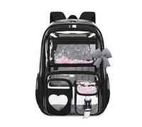 FANDARE School Bag for Girls Student Daypack Casual Backpack with bow-knot Waterproof PVC Rucksack Lightweight Multi-Compartment for Primary School Travel Camping Daily Use Black