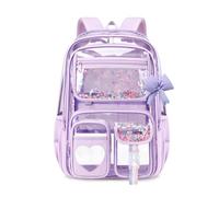 FANDARE School Bag for Girls Student Daypack Casual Backpack with bow-knot Waterproof PVC Rucksack Lightweight Multi-Compartment for Primary School Travel Camping Daily Use Purple