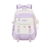FANDARE School Bag for Girls Waterproof Backpack Lightweight Travel Rucksack with Luggage Strap Elementary Causal Daypack with Pendant Travel Rucksack for School Purple