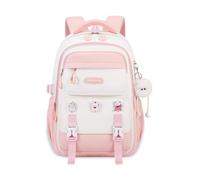 FANDARE School Bag for Girls Waterproof Backpack Lightweight Travel Rucksack with Luggage Strap Elementary Causal Daypack with Pendant Travel Rucksack for School Pink