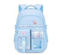 FANDARE School Rucksack for Girls 6-16 Years, 25L Large Capacity Kids Backpack with Multiple Pockets, Kawaii Style Bookbag with Pendant & Badge, Lightweight Teenager School Bag Blue