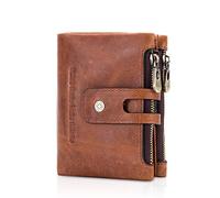 FANDARE Short Wallet for Men/Women Genuine Leather Purse Waterproof Bifold Wallet Credit Card Holder Coin Pocket Purse Brown