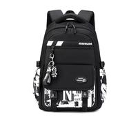 FANDARE Simple Children Backpack for School with Cute Pendant Boys Girls Teenager Student School Bags Casual Backpack Bookbag Daypack for Daughter Son Outdoor Travel Versatile Rucksack Black White