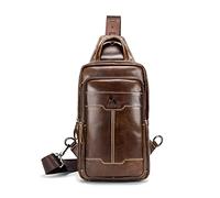 FANDARE Sling Bag For Men, Vintage Leather Sling Chest Bag, Leather Chest Bag With Adjustable Strap, Crossbody Bag For Hiking,Cycling,Travel,Camping Brown