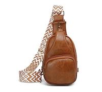 FANDARE Sling Bag for Women PU Leather Chest Crossbody Pack Sling Chest Belt Bag with Adjustable Wide Strap Multipurpose Fanny Packs for Outdoors Workout Traveling Hiking Shoulder Bag Brown