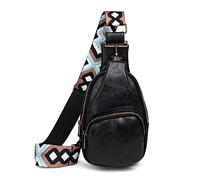FANDARE Sling Bag for Women - PU Leather Chest Crossbody Pack with Adjustable Wide Strap - Multipurpose Fanny Pack for Outdoors, Workout, Traveling, Hiking - Shoulder Bag - Black