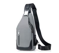 FANDARE Sling Bag Men Chest Pack, Crossbody Bag with USB One Strap Backpack Messenger Bag, Crossbody Bag for Travel Cycling Camping Hiking Waterproof Polyester Gray B