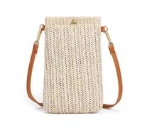 FANDARE Straw Crossbody Phone Bag for Women Beach Summer Shoulder Purse | Boho Small Woven Handmade Satchel Travel Bag for Ladies Vacation Casual Outings Lightweight Handbag Beige White