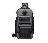 FANDARE Tactical Sling Bag Crossbody Backpack with Tripod Holder Chest Shoulder Bag for Men One Strap Motorcycle Chest Pack for Travel Hiking Waterproof Satchel Bag fit 10.5 inch Tablet Dark Grey