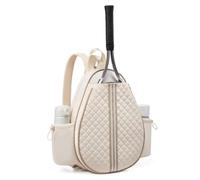 FANDARE Tennis Gym Bag for Women Men Quilted Pickleball Laptop Backpack | with Hidden Fence Hook & Wet Compartment Racket Holder Bag for Tennis Pickleball Badminton Sports Training Beige White