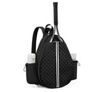 FANDARE Tennis Gym Bag for Women Men Quilted Pickleball Laptop Backpack | with Hidden Fence Hook & Wet Compartment Racket Holder Bag for Tennis Pickleball Badminton Sports Training Black