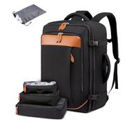 FANDARE Travel Backpack Men Women Flight Approved Carry on Backpack Business College Weekender Overnight Laptop Backpack with 3 Packing Cubes Convertible Expandable Backpack Casual School Bag Black