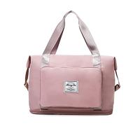 FANDARE Travel Handbag Expandable Weekender Carry On Overnight Bags Folding Holdall Bags for Women Men Sport Duffle Bag Gym Hospital Shoulder Bag with Luggage Sleeve & Shoe Compartment Pink A